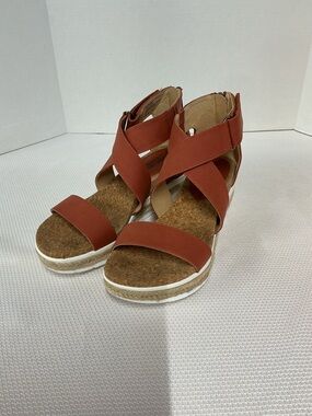 Adrienne Vittadini Rust Orange Crisscross Wedge Sandals